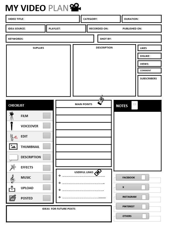 Printable YouTube Video Planner